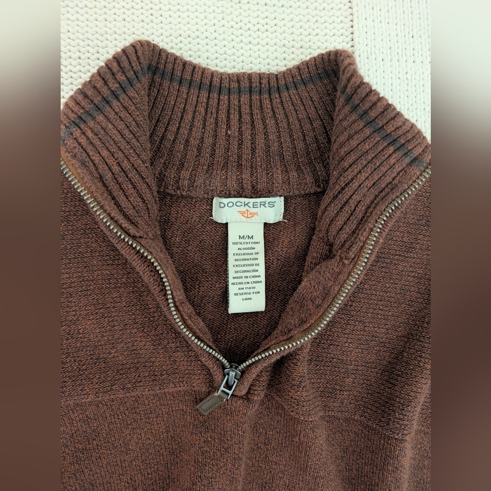 Dockers Men's Brown 100% Cotton 1/4 Zip Pullover Sweater Size Medium - Picture 4 of 7